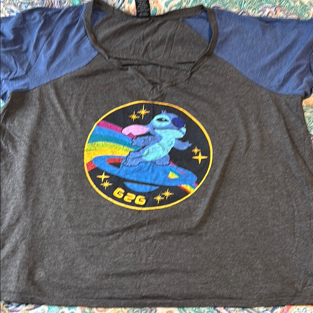 Ladies Graphic Tee with Blue and Gray Disneys Stitch Design size 1x